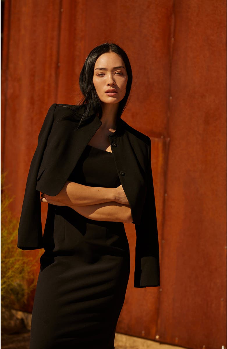 CRESCENT Collarless High Neck Crop Blazer, Alternate, color, 