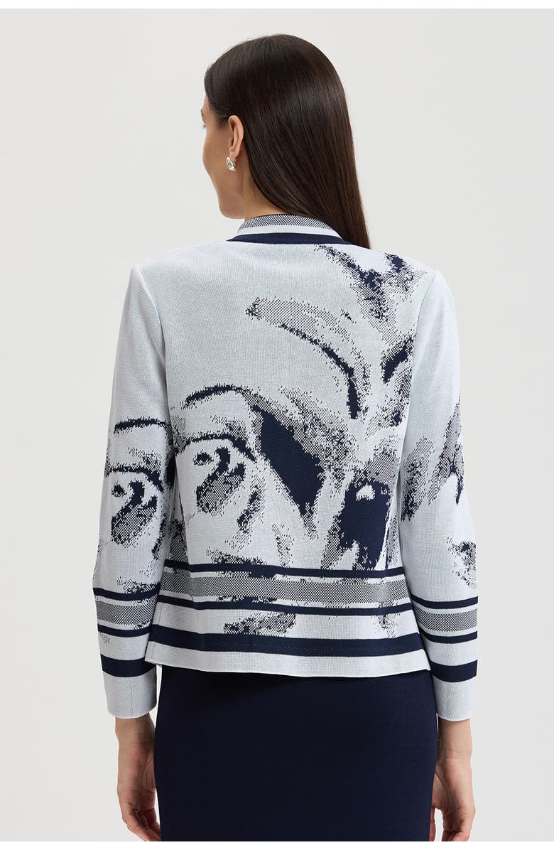 Ming Wang Heritage Abstract Two-Tone Knit Jacket, Alternate, color, Indigo/White