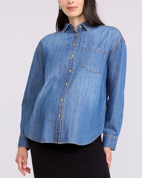Long Sleeve Button-Up Denim Shirt