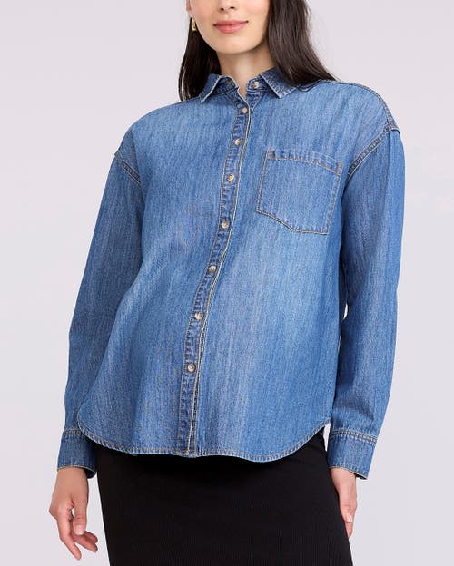 Motherhood Maternity Long Sleeve Button-up Denim Shirt In Blue