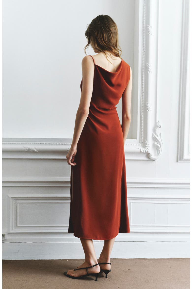 Side Ruched Asymmetric Midi Dress, Alternate, color, BURNT ORANGE