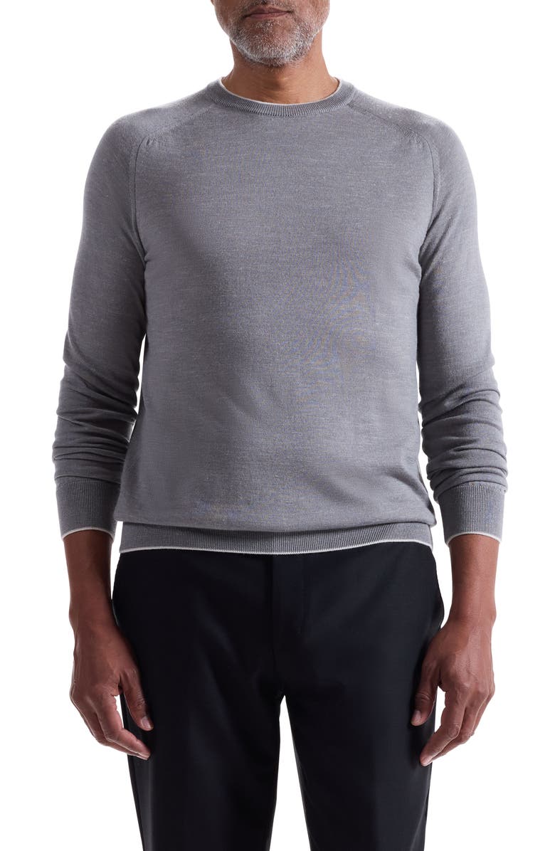 Bugatchi Merino Wool, Silk & Linen Crewneck Sweater, Main, color, Zinc
