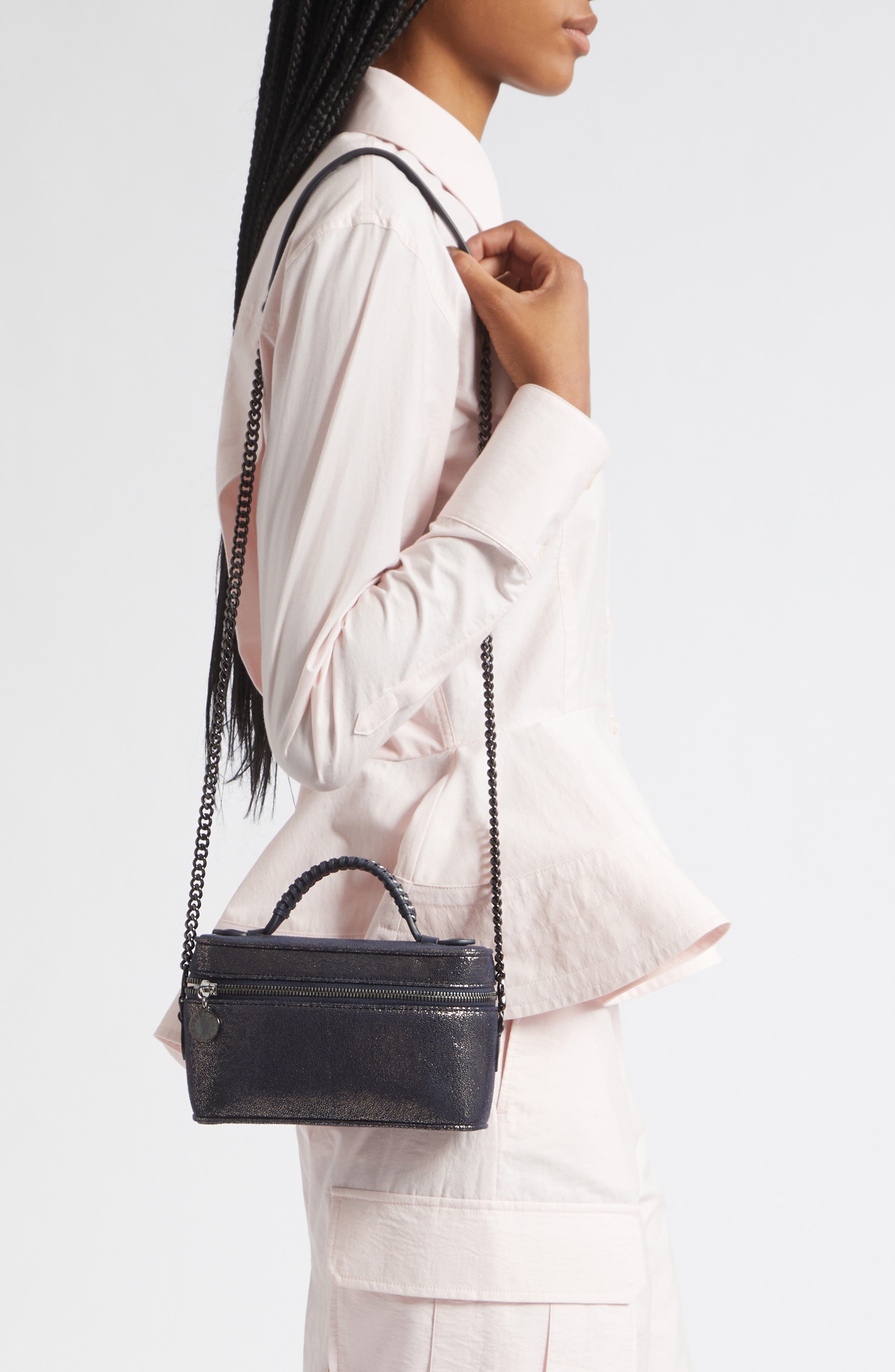 Falabella Shine Crossbody Vanity Case, Alternate, color, DARK NAVY