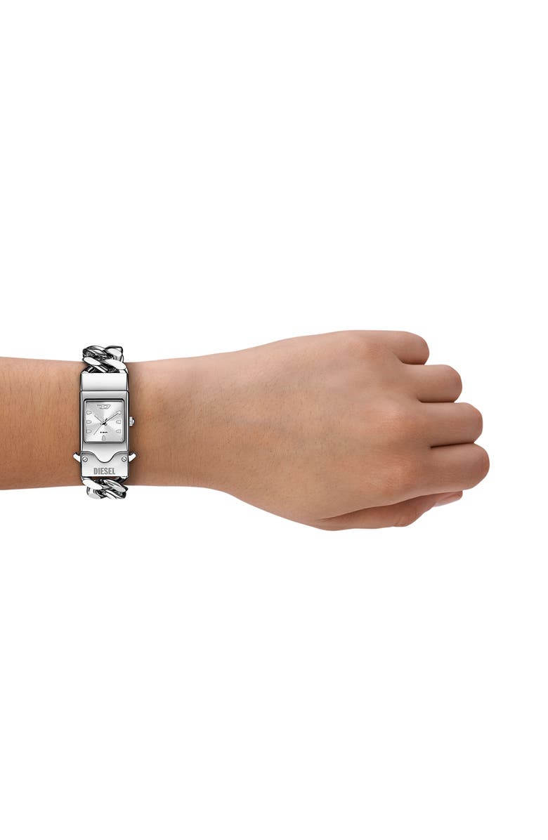 DIESEL<sup>®</sup> Closer Curb Chain Bracelet Watch, 22mm x 27mm, Alternate, color, Silver