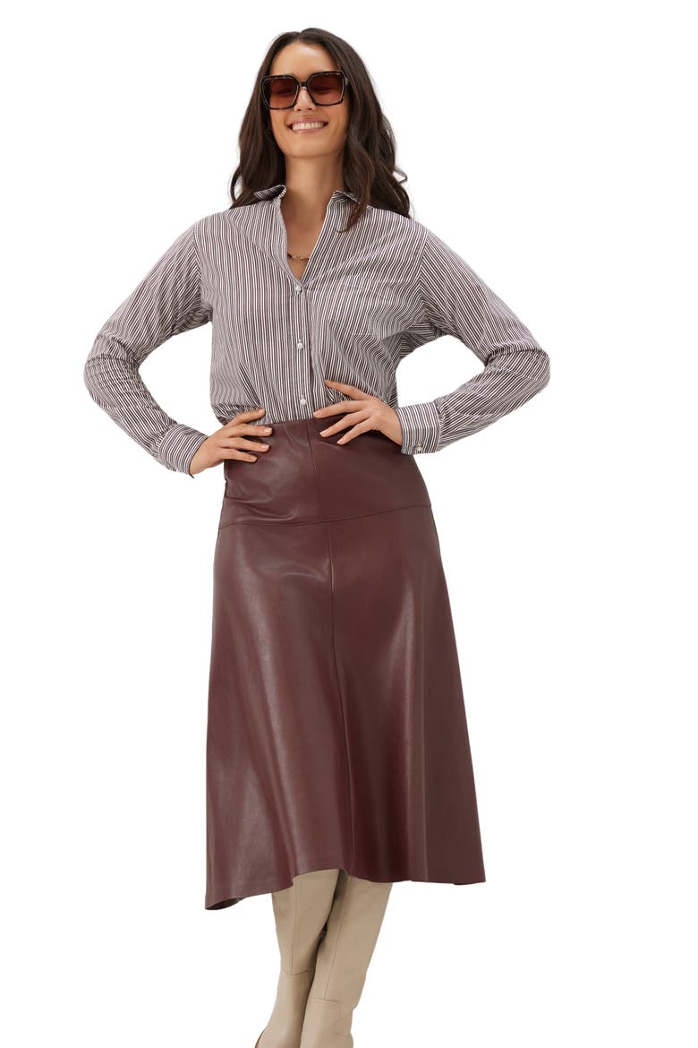 Faux Leather Midi Skirt, Alternate, color, WINE