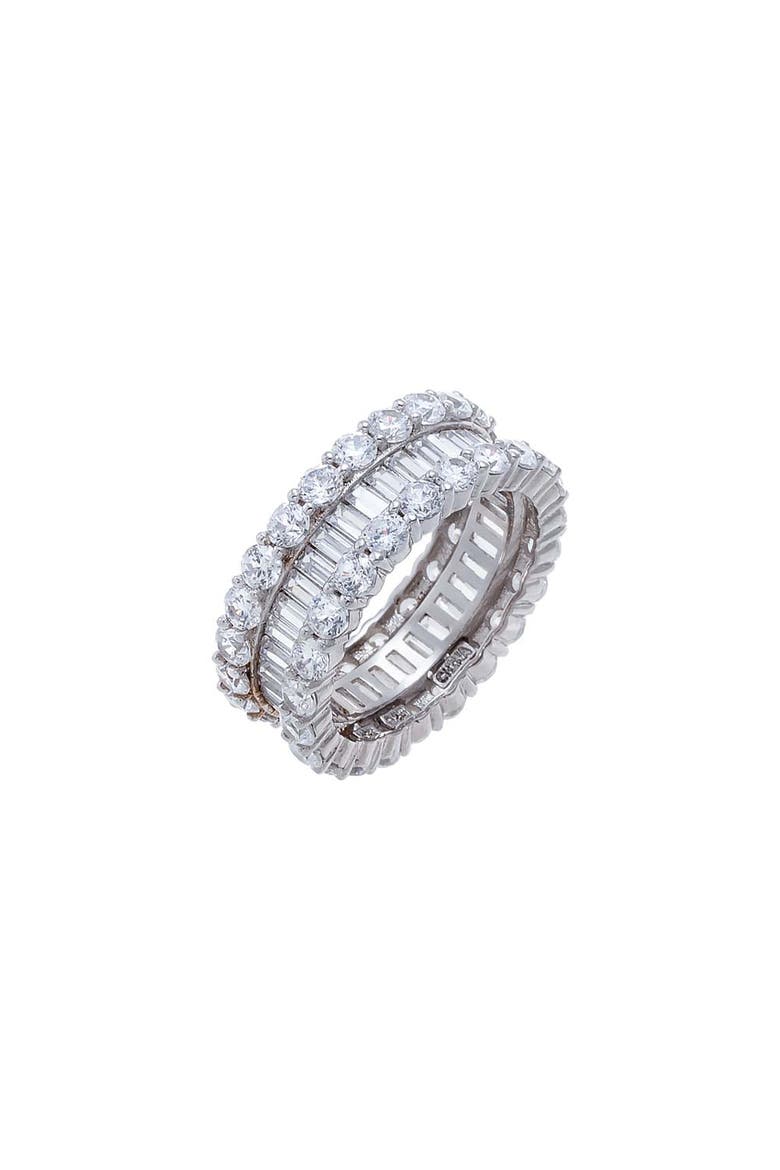 Round CZ X Baguette Eternity Ring, Main, color, Silver