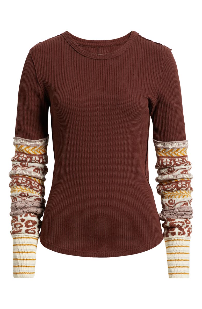 Free People All In Cuff Knit Top, Alternate, color, Chocolate Combo