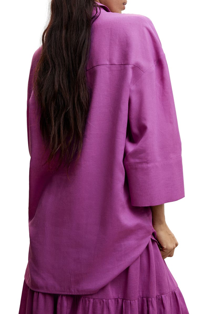 MANGO Oversize Ramie & Cotton Blend Button-Up Shirt, Alternate, color, 