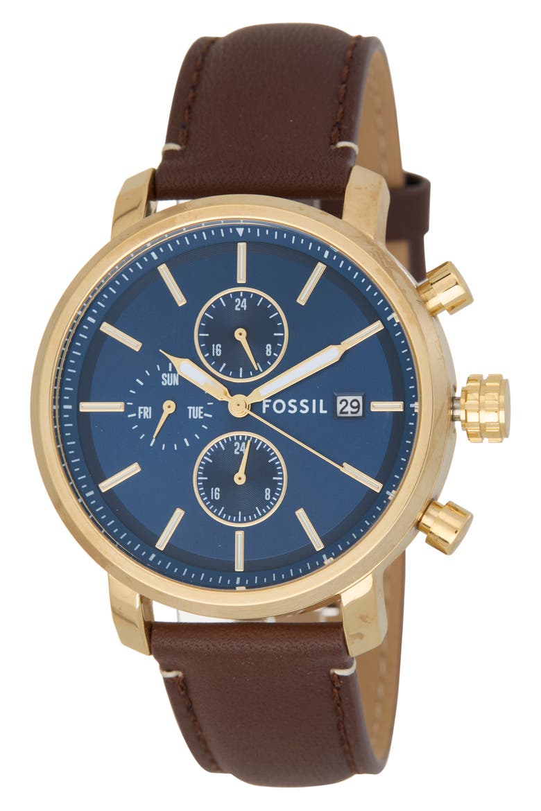 Rhett Leather Strap Watch, 43mm, Main, color, GOLD