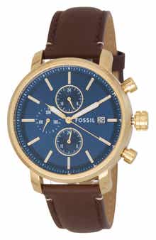 Fossil Rhett Leather Strap Watch, 43mm