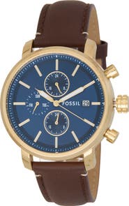 Fossil Rhett Leather Strap Watch, 43mm