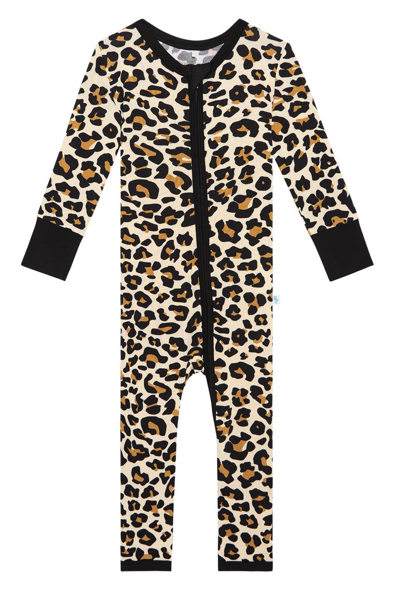 Lana Leopard Fitted Convertible Footie Pajamas, Main, color, LIGHT BEIGE