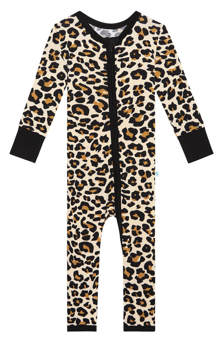Posh Peanut Lana Leopard Fitted Convertible Footie Pajamas, Main, color, Light Beige