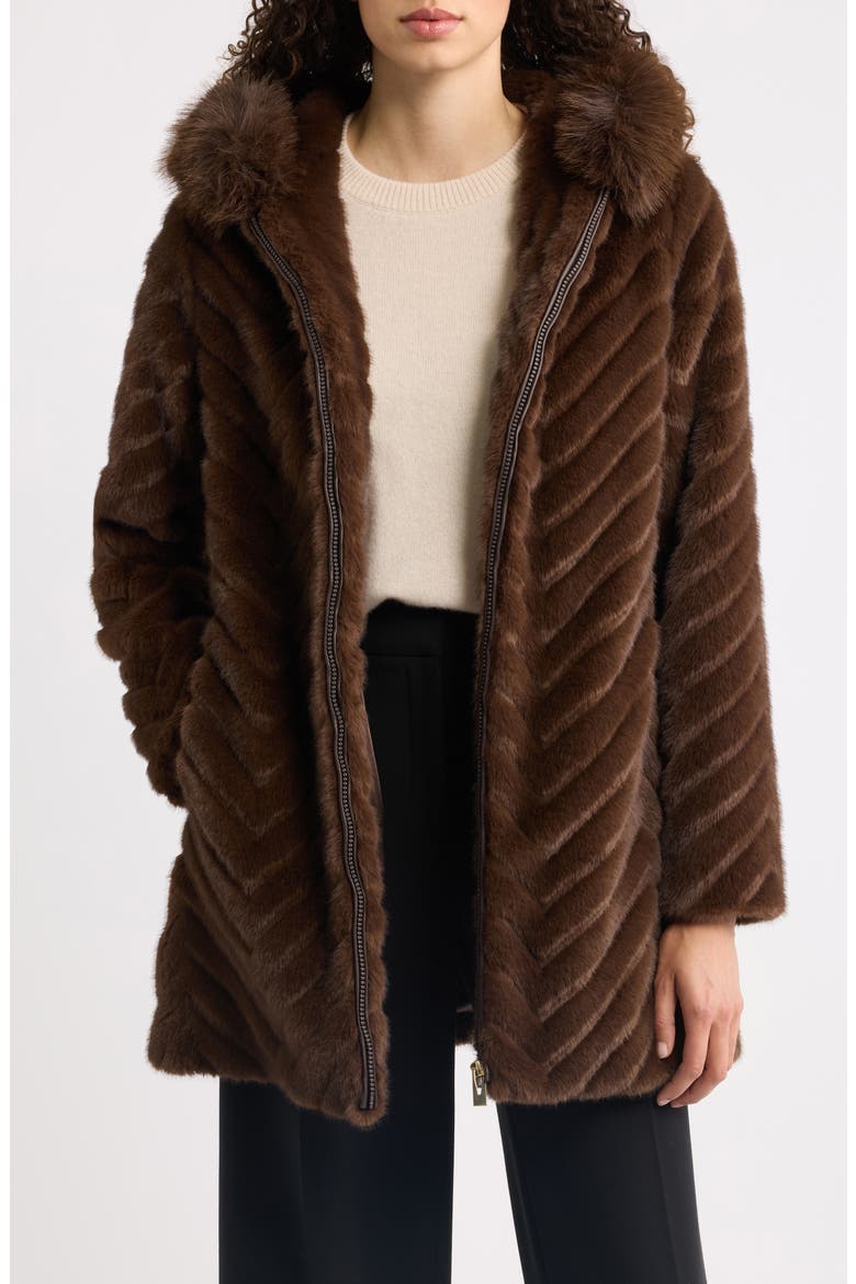 Faux Fur Hooded Coat, Main, color, CHOCOLATE