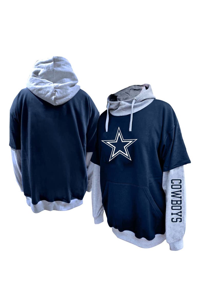 FANATICS Men's Fanatics Navy/Heather Gray Dallas Cowboys Big & Tall Twofer Pullover Hoodie, Main, color, Navy