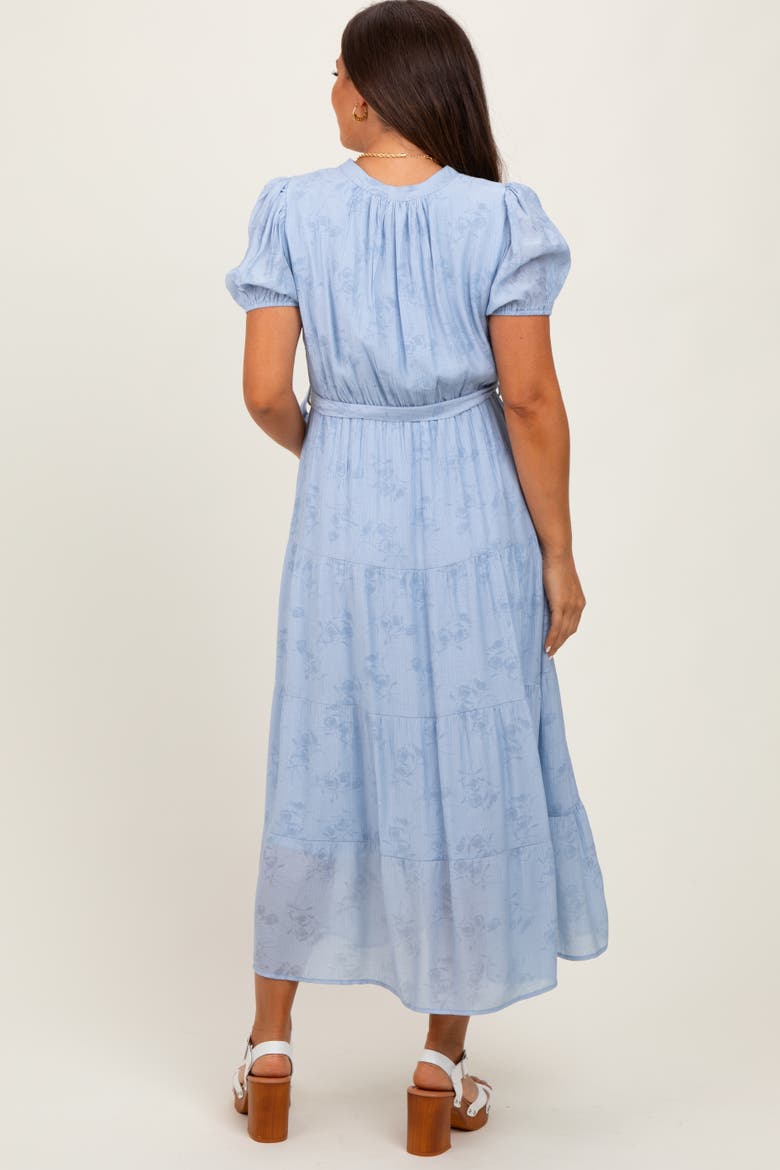 Blue Split Neckline Tiered Midi Dress, Alternate, color, Light Blue