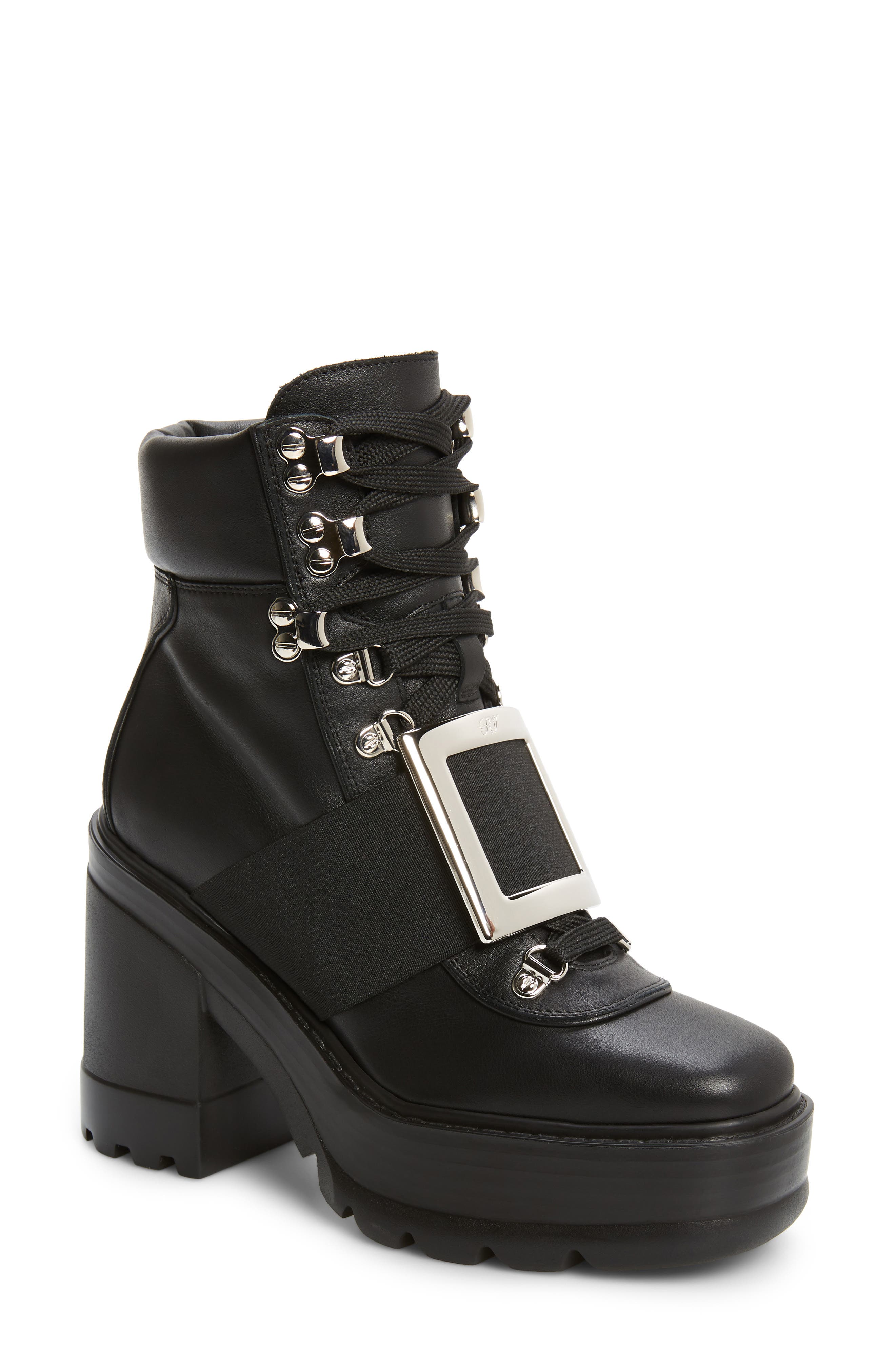 Roger Vivier Buckle Platform Hiking Boot, Main, color, 