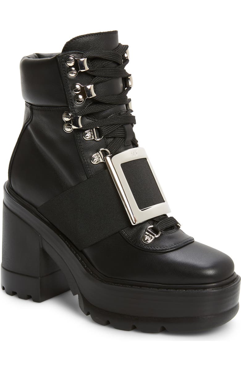 Roger Vivier Buckle Platform Hiking Boot, Main, color,