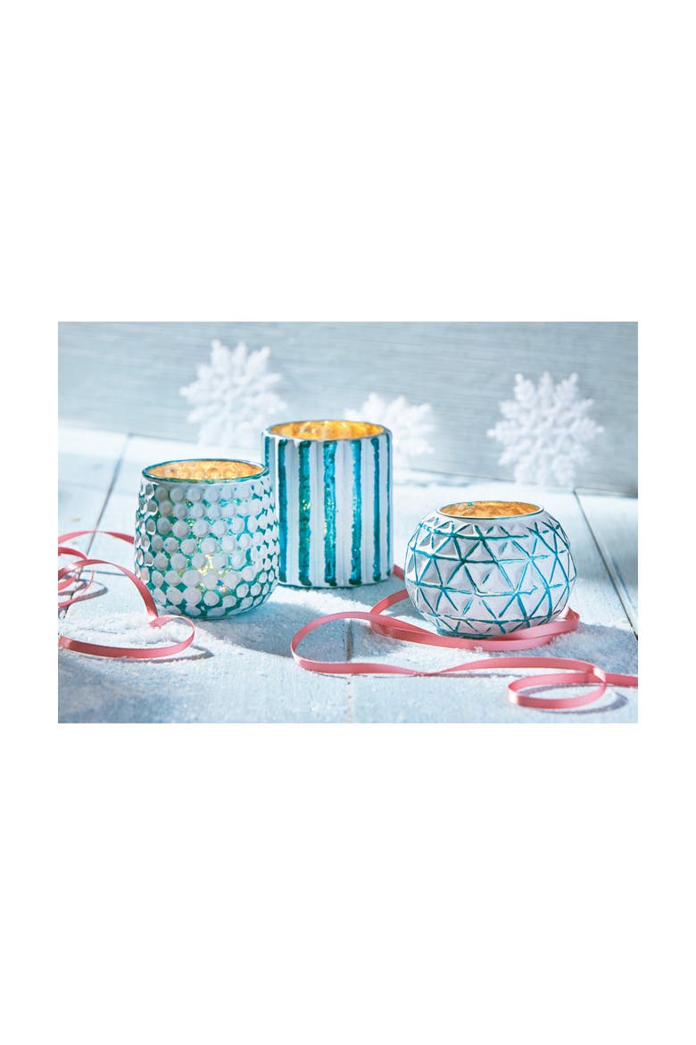 Alina Coastal Turquoise White Tealight Candle Holder, Alternate, color, Blue