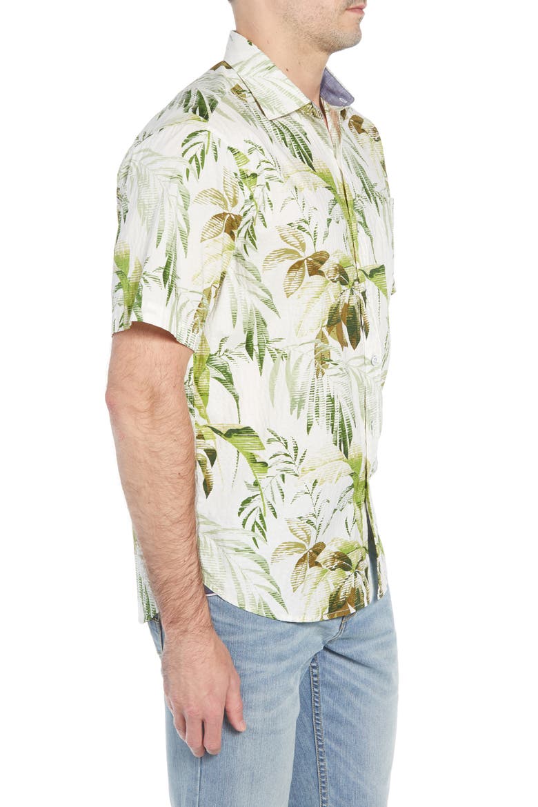 Don't Leaf Me Now Classic Fit Tropical Print Sport Shirt, Alternate, color, COCONUT CREAM