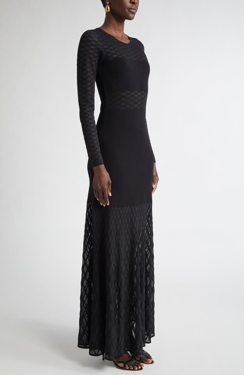 ST. JOHN Trellis Knit Long Sleeve Gown, Alternate, color, Black