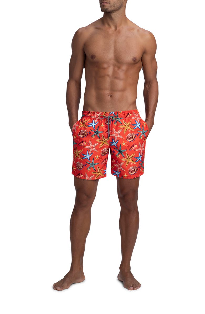 Bugatchi Starfish Shell Print Swim Trunks, Alternate, color, 