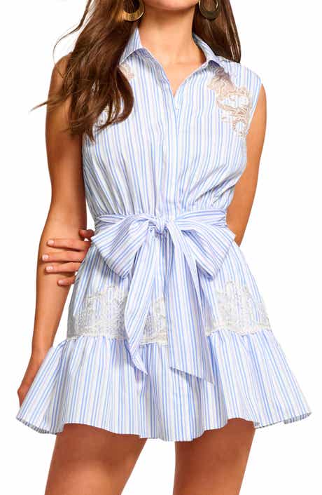 Ramy Brook Diana Stripe Embroidery Detail Sleeveless Minidress