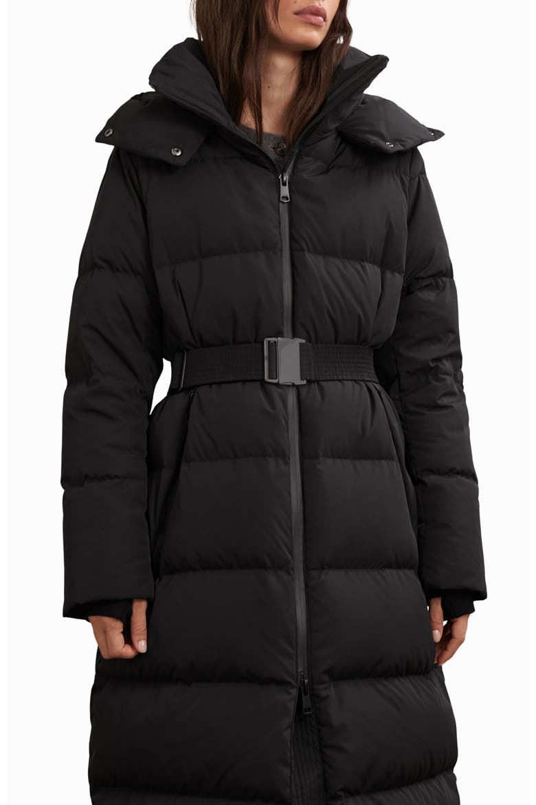 Colette Longline Puffer Coat with Removable Hood, Alternate, color, BLACK