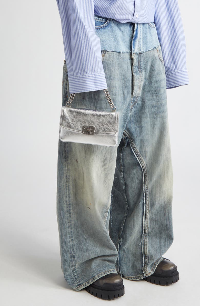 Balenciaga BB Soft Metallic Leather Smartphone Crossbody Bag, Alternate, color, 