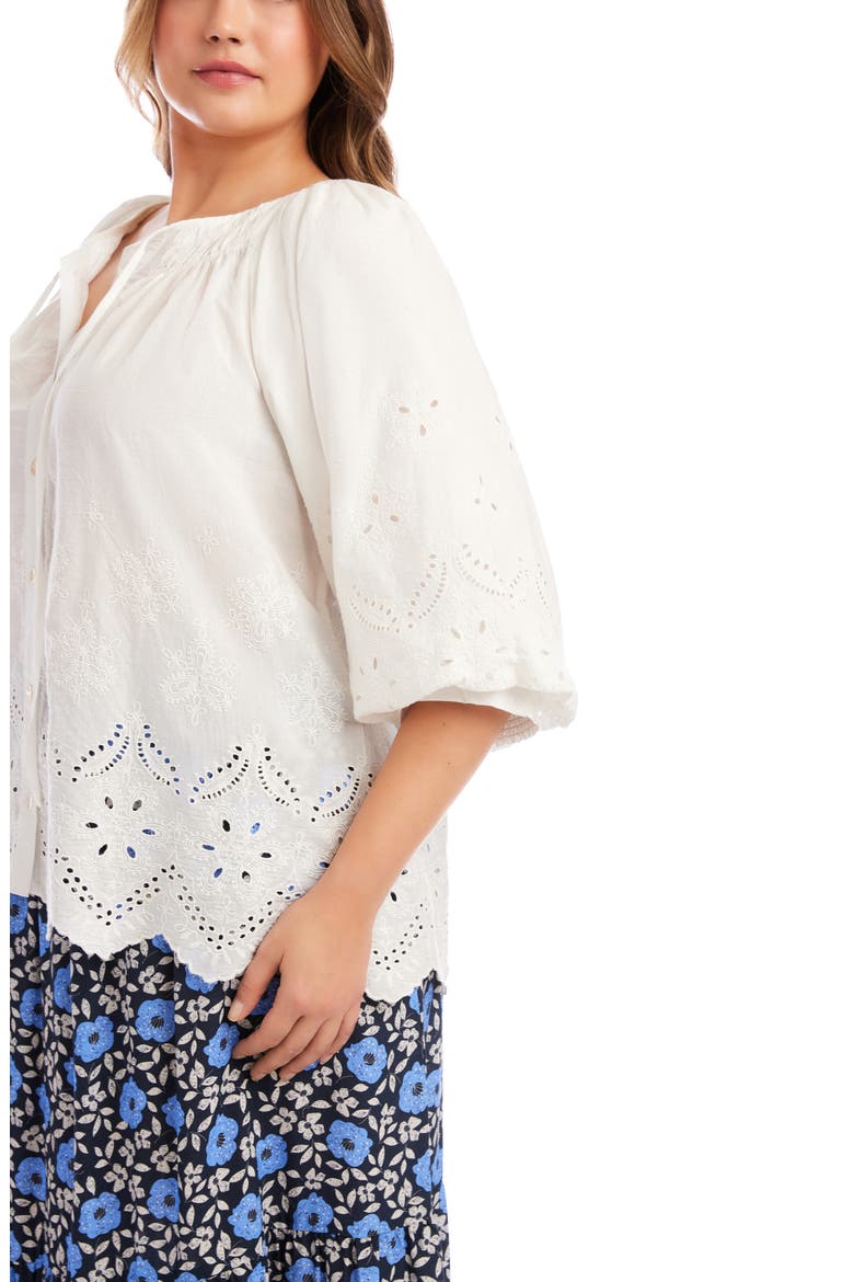 Eyelet Embroidered Cotton Button-Up Top, Alternate, color, WHITE