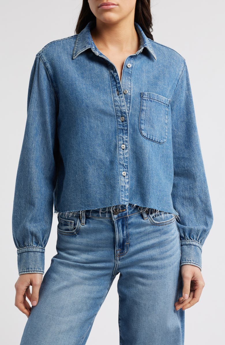 rag & bone Featherweight Crop Denim Button-Up Shirt, Main, color, 
