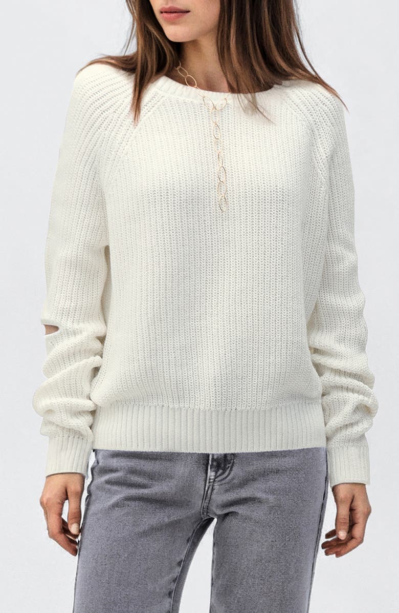 MANGO TEEN Cutout Cotton Sweater, Main, color, White