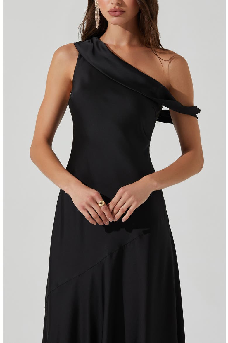 Orissa One-Shoulder Satin Midi Dress, Alternate, color, BLACK