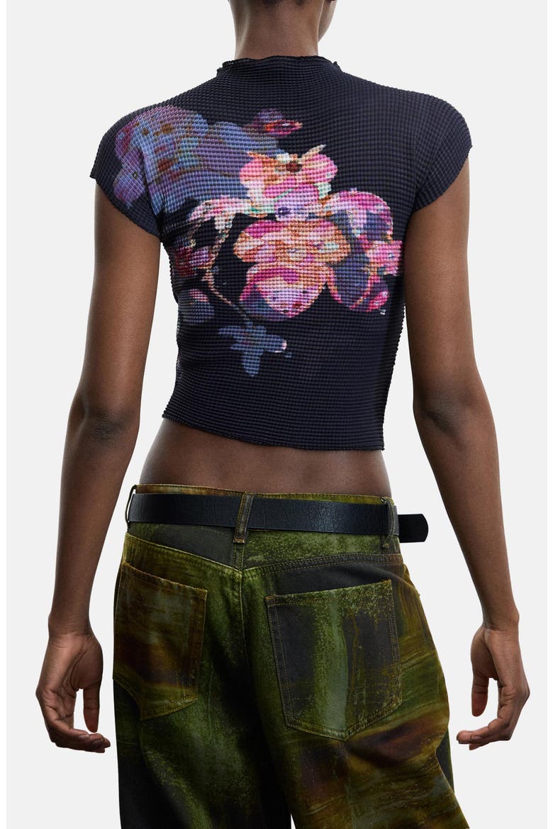 Floral Waffle Knit Top, Alternate, color, BLACK