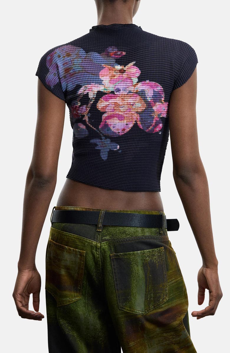 Desigual Floral Waffle Knit Top, Alternate, color,