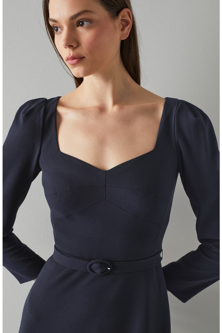 Katerina Long Sleeve Crepe Dress, Alternate, color, BLU-NAVY
