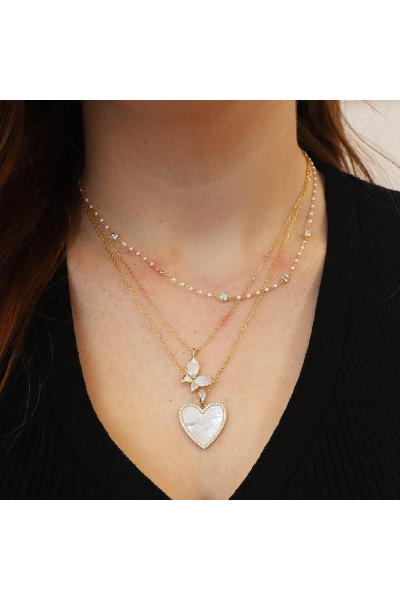Mother of Pearl CZ Butterfly Necklace, Alternate, color, Gold-Plated Sterling Silver