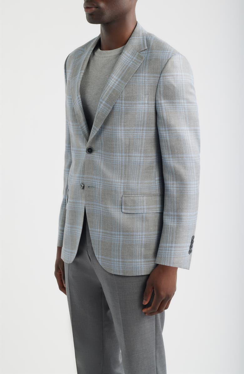 Peter Millar Hyperlight Soft Grey Plaid Slub Wool & Silk Blend Sport Coat, Alternate, color, Grey