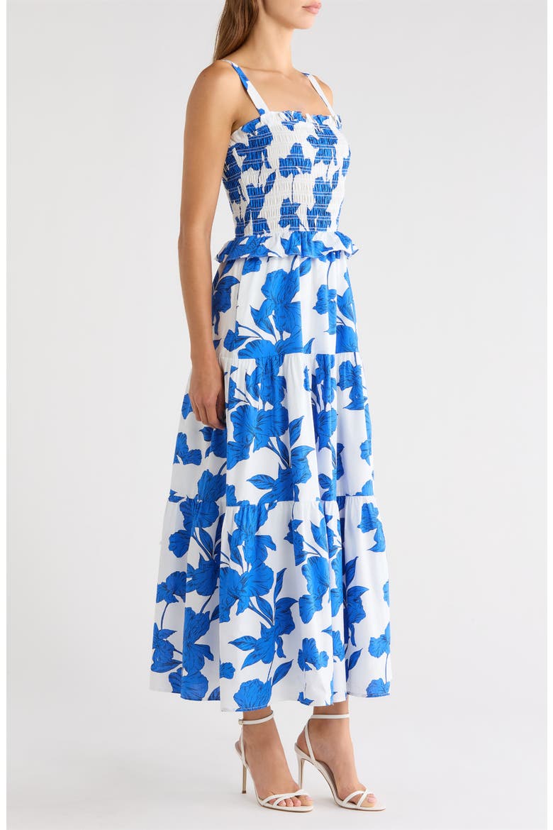 Lindsy Smocked Sleeveless Maxi Dress, Alternate, color, WHITE-BLUE-BLACK