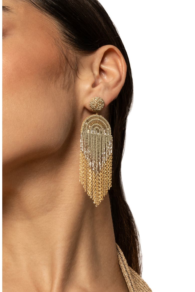Circe Beaded Fringe Drop Earrings, Alternate, color, GREEN