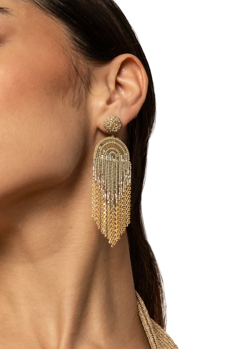 Deepa Gurnani Circe Beaded Fringe Drop Earrings, Alternate, color, Green