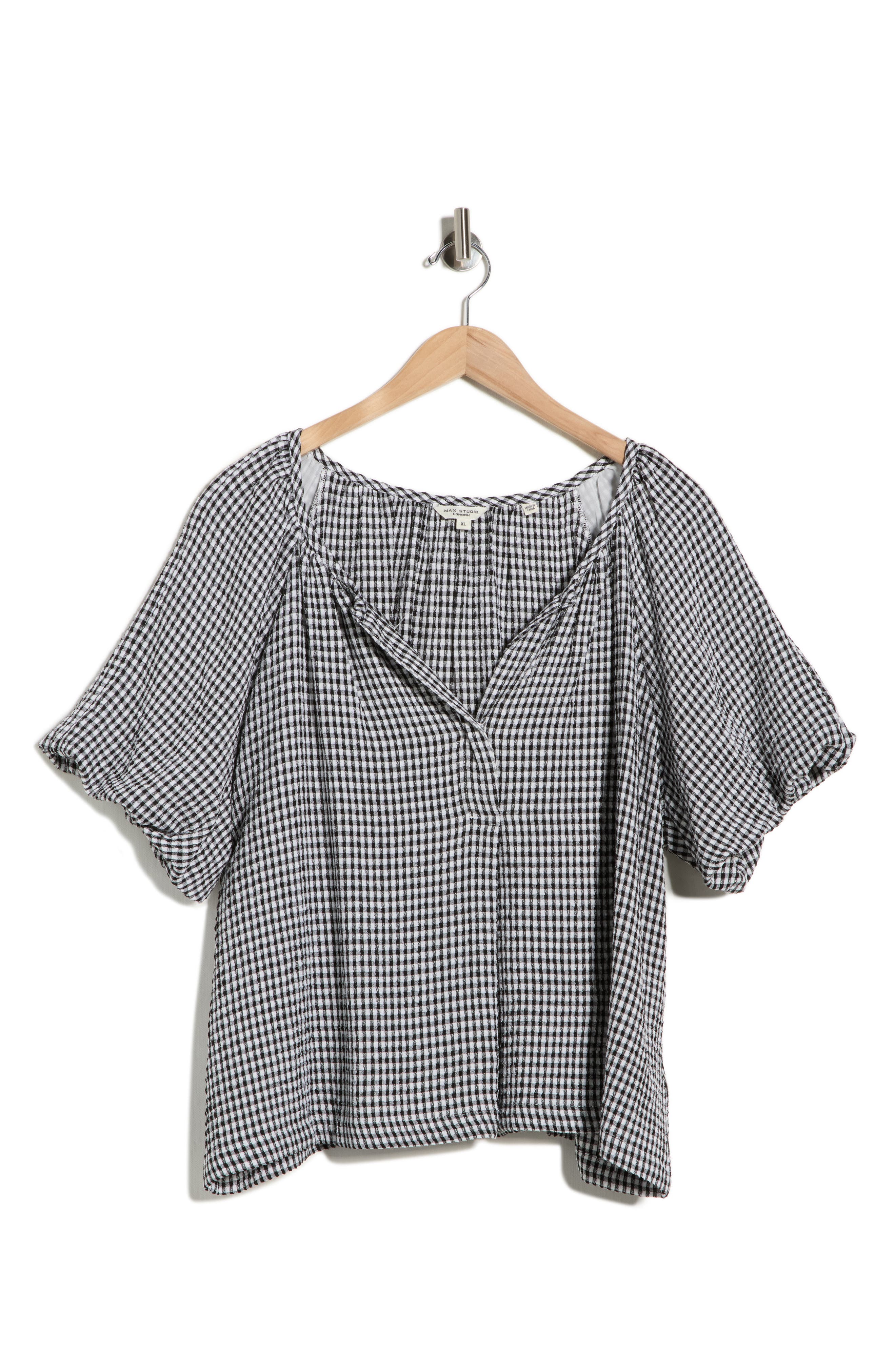 MAX STUDIO Bubble Sleeve Split Neck Top