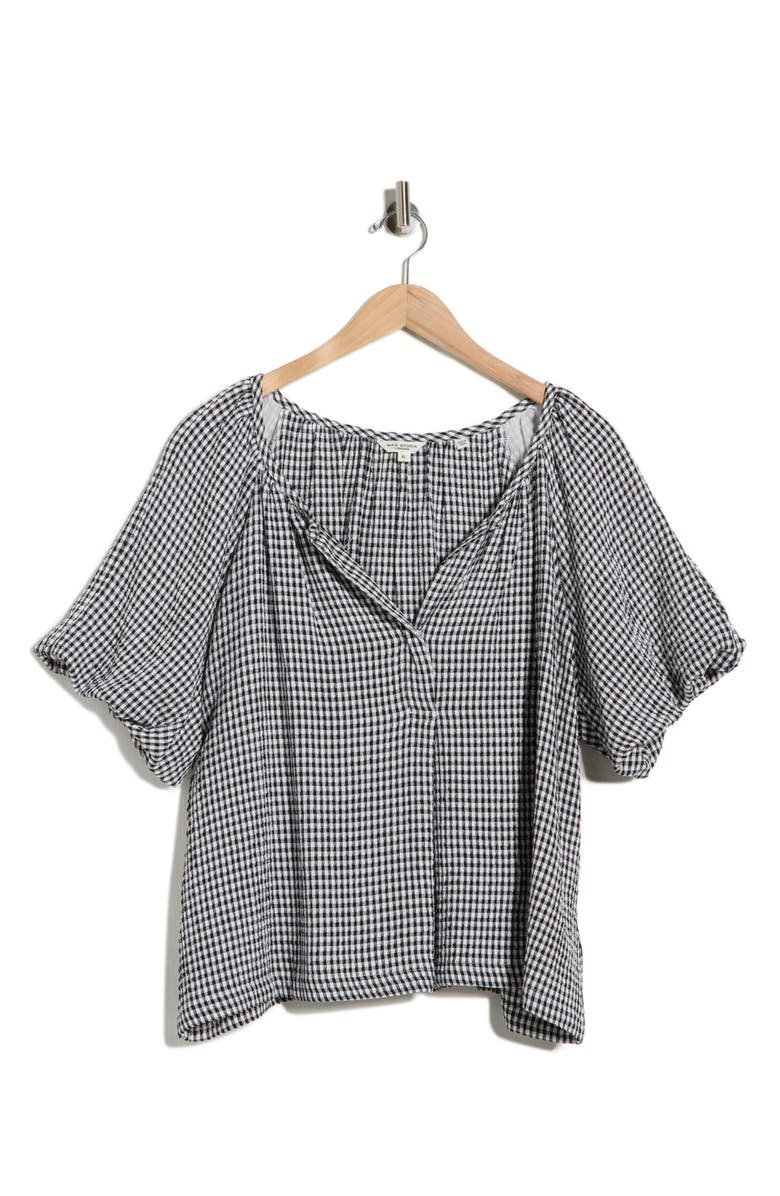 MAX STUDIO Bubble Sleeve Split Neck Top, Main, color, Black / White