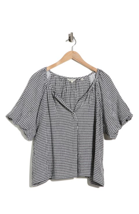 Bubble Sleeve Split Neck Top