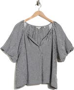 MAX STUDIO Bubble Sleeve Split Neck Top