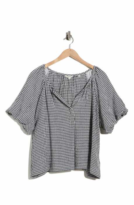 MAX STUDIO Bubble Sleeve Split Neck Top
