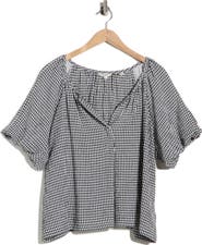 MAX STUDIO Bubble Sleeve Split Neck Top