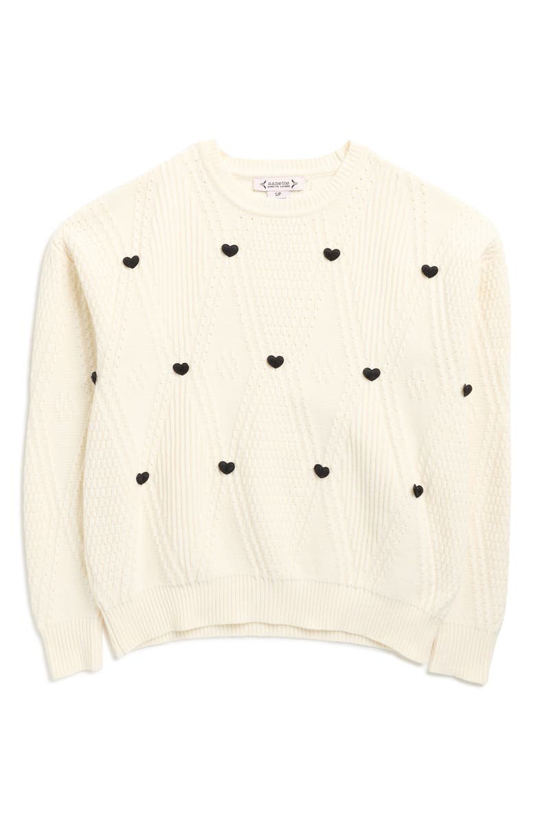 Nanette Lepore 3D Heart Sweater, Main, color, Cannoli Cream/ Very Black