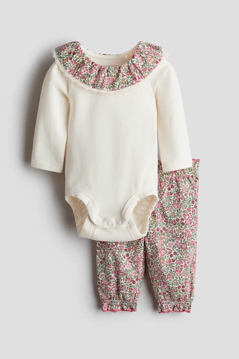2-piece Cotton Bodysuit And Pants Set