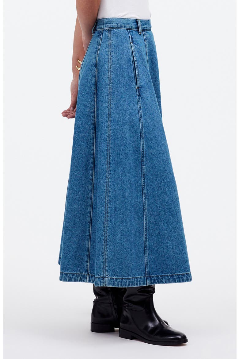 Circle Denim Midi Skirt, Alternate, color, JAVA WASH